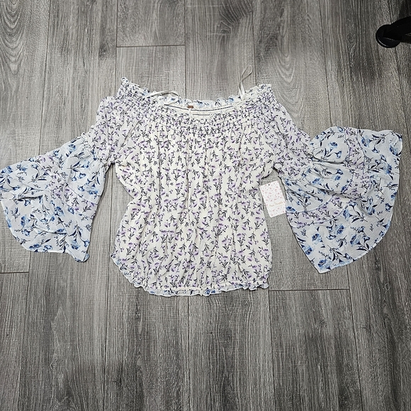 Free people womens floral off shoulder peasant boho blouse nwt small - Picture 7 of 9